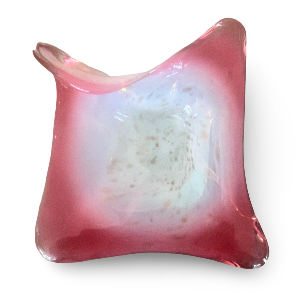 Vintage Fratelli Tosso Italian Murano Art Glass Pink White Gold Dish - Picture 7 of 11